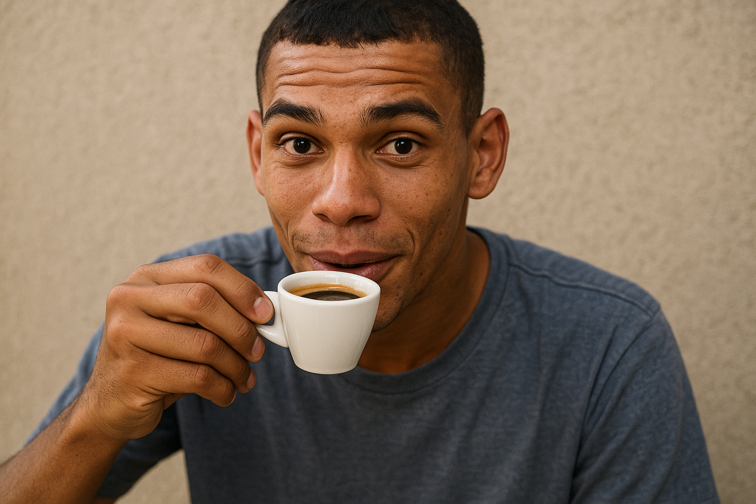 Iran Ferreira, o Luva de Pedreiro, tomando um café duplo