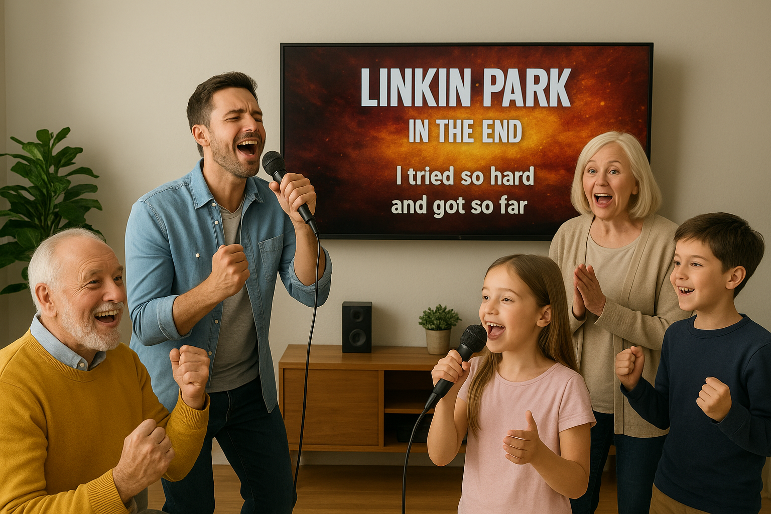 reunião de família com karaoke de Linkin Park