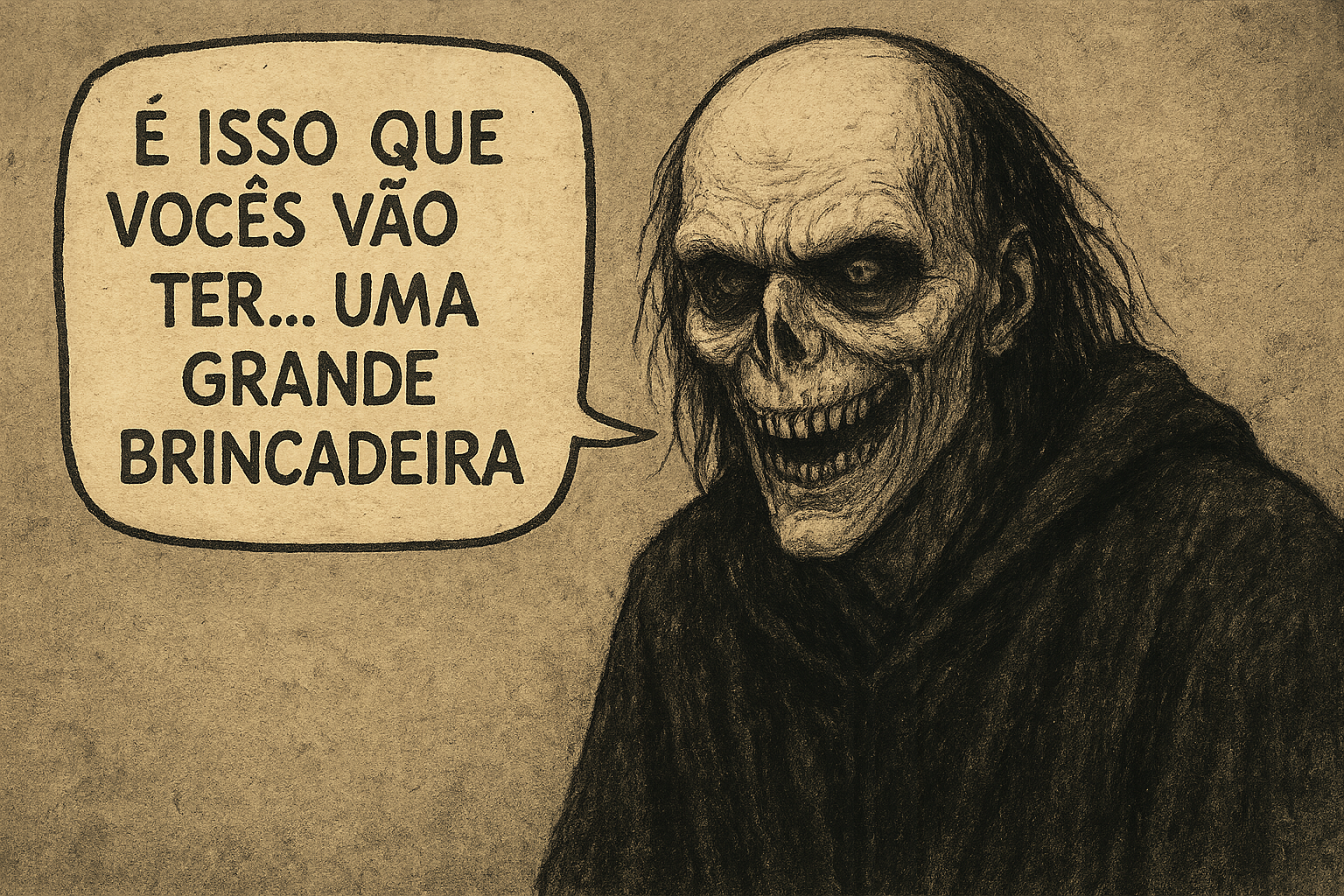 noia com balão de dialogo escrito "é isso que voces vão ter.. uma grande brincadeira"