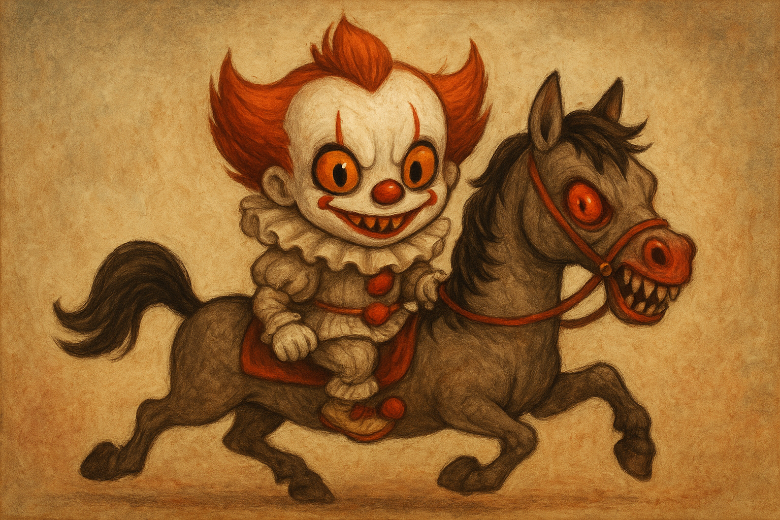 pennywise vesão labubu andando em um cavalo versão pennywise