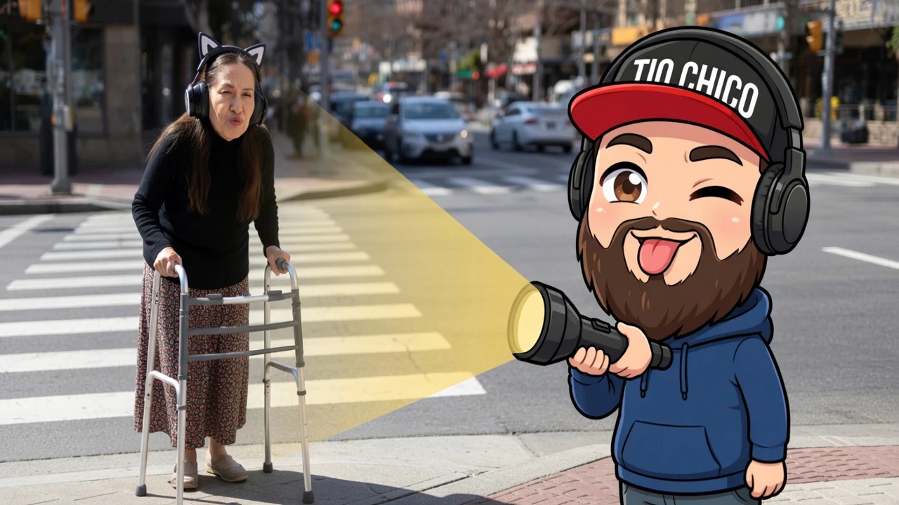 @playernubya velha com um andador pedindo ajuda pro @TioChicoSEP para atravessar a rua